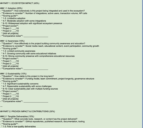 Evaluation criteria scoring interface with definitions